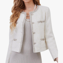 M.Infisavo Tweed Cardigan for Women Button Down Long Sleeve Warm Cropped Jacket Blazers S