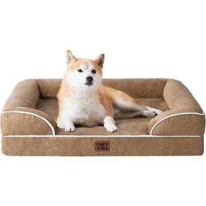 EHEYCIGA Orthopedic Dog Beds for Large Dogs, Waterproof Memory Foam Large Pet Bed with Sides, Non-Slip Bottom and Egg-Crate Foam Dog Couch Bed with Washable Removable Cover, Camel (35.0"L x 22.0"W x 6.5"Th)
