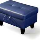 GRETERST Ottoman Rectangular Storage Ottoman Bench Faux Leather Footrest Footstool with Hinged Lid for Living Room, Bedroom, Entryway, Blue, 28.5"x19"x17.5"