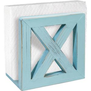 MAONAME Farmhouse Wooden Napkin Holder for Tables, Square Napkin Dispenser, Rustic Wood Guest Towel Holders Tray for Bathroom, Dinner Napkins Holder for Kitchen, Ocean Blue