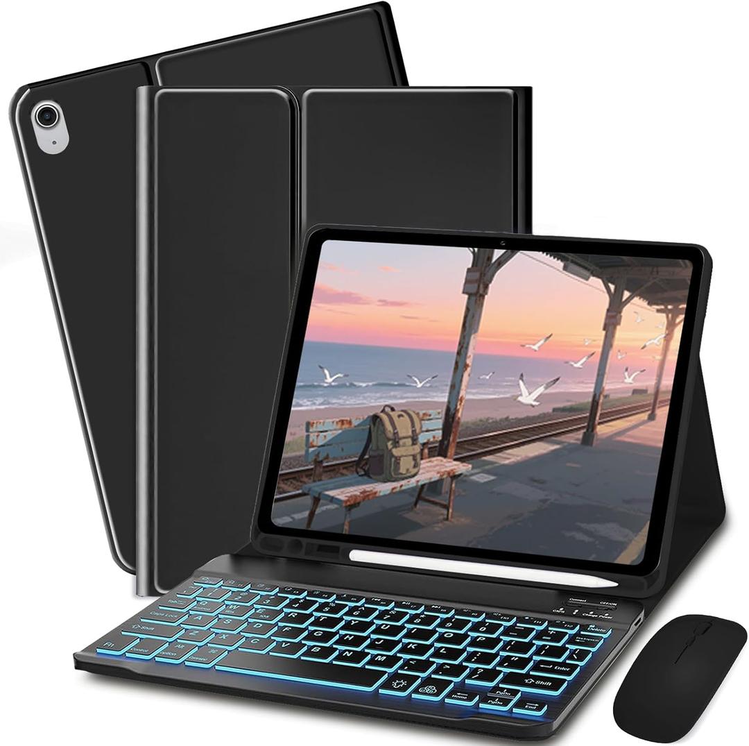 Keyboard Case for Samsung Galaxy Tab S11 SM-X730, SM-X736, SM-X736B - 7 Colors Backlit Keyboard Cover and Mouse (Black)
