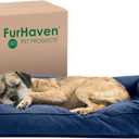 Furhaven Pillow Dog Bed for Medium/Small Dogs w/ Removable Bolsters & Washable Cover - Quilted Sofa - Navy (Blue), Medium
