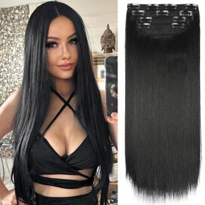 Black Hair Extensions Straight Clip in Hair Extensions Clip ins - Soft and Thick (20 Inches, 4Pcs)