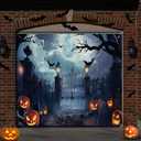 Preboun Halloween Garage Door Banner Large Hanging Backdrop Door Cover Halloween Garage Wall Decorations for Outdoor Holiday (7 x 8 ft)
