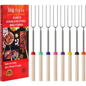 8 PCS Marshmallow Roasting Sticks, Telescoping Smores Sticks for Open Fire Pit, 32 Inch Long Marshmallow Toasting Barbecue Forks S'mores Skewers for Campfire Camping Hotdog Hot Dog Bonfire Grill