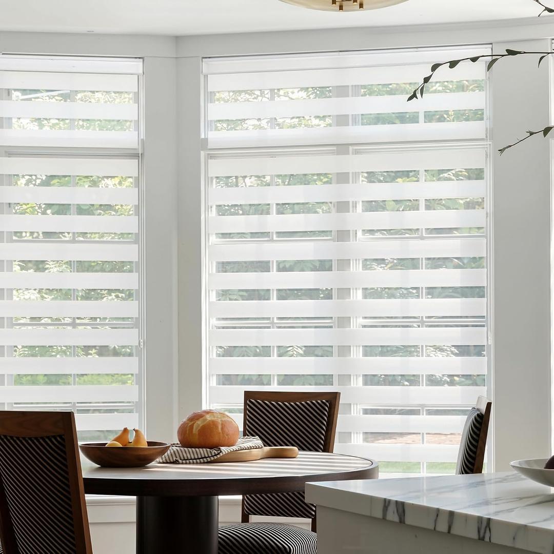 GHV Zebra Blinds for Windows Corded Blackout Dual Layer Privacy Shades Light Control for Day and Night Home Office (White, 36 in (W) x 64 in (H))