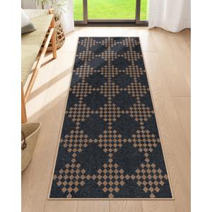 Lahome Checkered Easy Jute 2x3 Rug, Small Entryway Rug Non Slip Kitchen Front Door Mat, Farmhouse Neutral Area Rug Non Shedding Low Pile Floor Carpet for Foyer Porch Doorway (Black/Checkerboard -1)