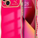 Hython for iPhone 13 Case Wave Wavy Phone Cases with Love Heart, Luxury Plating Edge Cute Curly Shape Cover for Women Girls, Thin Slim Soft TPU Rubber Shockproof Protective Cover, Hot Pink Sat of 3