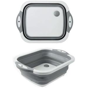 Collapsible Washing Bowl, Multi Function Bowl Drying Rack, Portable Cutting Board, Retractable Drain Washing Basket Basin Vegetable Fruit Tray for for Camping, Picnic, Kitchen