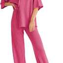 SHEWIN Women's 2 Piece Outfits Waffle Knit Lounge Sets Casual Short Sleeve Button Down Sleepwear Pajamas Set, S