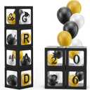 2026 Graduation Party Decorations, 4 PCS Black Balloon Boxes with Letters 2026 GRAD & So Proud of You and 24 PCS Balloons, Class of 2026 Party Supplies(Black)