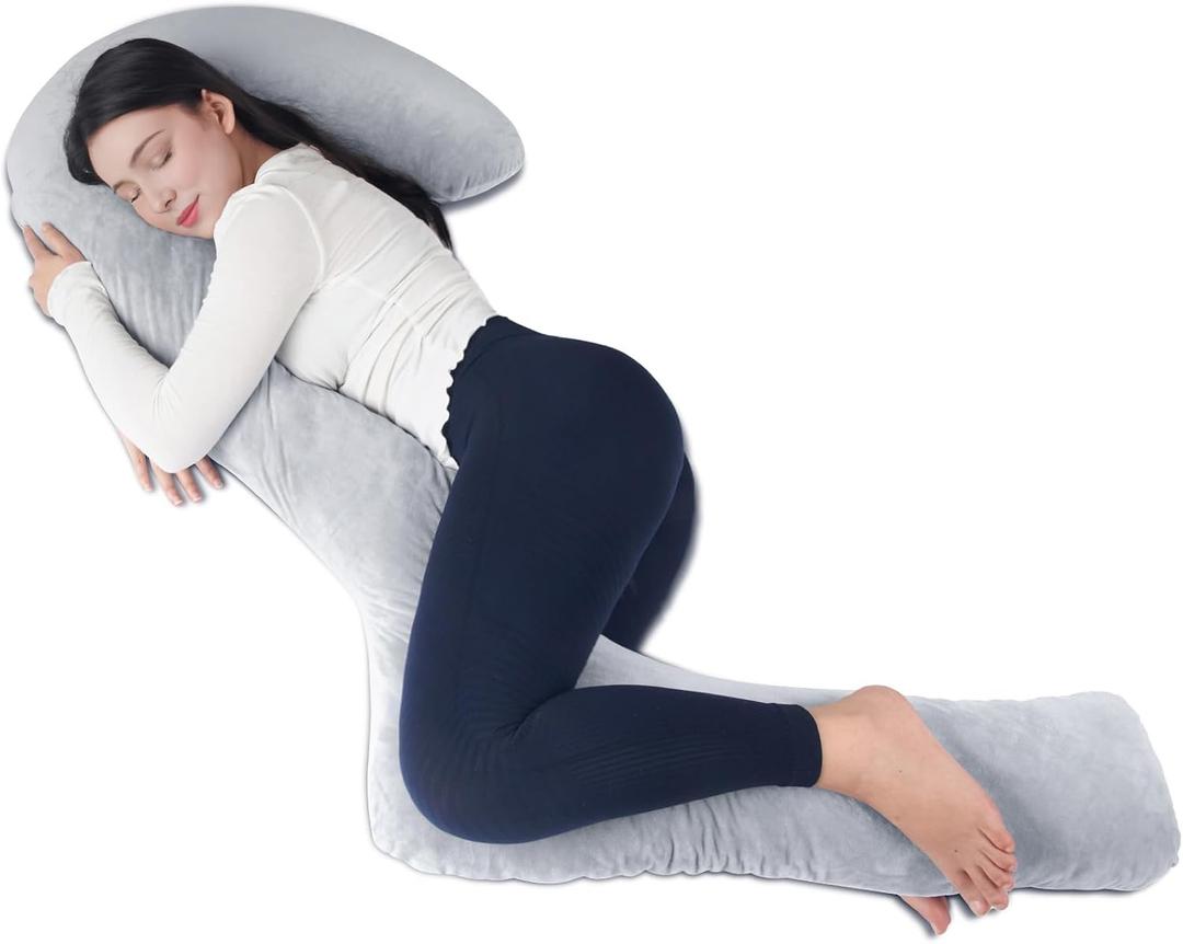 EKEPE Body Pillow with Cover, 68 Inches Memory Foam Full Body Pillow for Side Sleeper, Long Pregnancy Pillow with Contour Support for Back, Knee, Leg Relief - Medium Grey