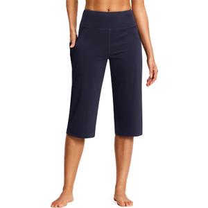 ISEEGZ 15"/ 18"/ 21"/ 25" Capri Pants for Women High Waist with Pockets Women's Capris Workout Yoga Pants Loose Straight Leg (Blue, XXL)
