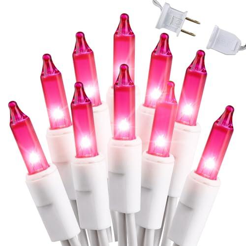 Brizled Pink Valentine Lights,300 Count 69.6ft Incandescent Pink Lights, Connectable Indoor String Light White Wire, UL Certificated Mini Christmas Tree Light for Bedroom Wedding Birthday Xmas Decor