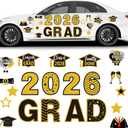 Ferraycle 21 Pcs Graduation Magnets 2026 Cruise Door Car Magnets Black Gold Congrats Grad Cap Magnetic Decorations for Refrigerator Garage Cruise Door Party Stickers