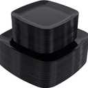 PULOTE 100 PCS Black Square Plastic Plates Disposable - Include 50 Each (10" Dinner & 7.25" Dessert) Plates - Ideal for Party & Graduation
