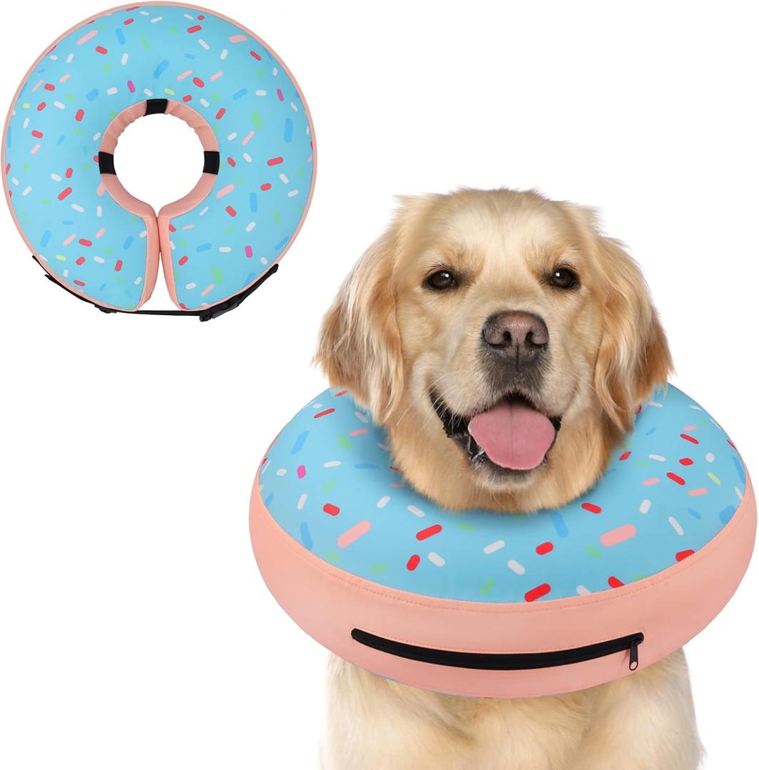 Supet Inflatable Cone Collar Alternative After Surgery, Neck Donut for Recovery, Soft E-Collar for Small Medium Large Dogs (XL(Neck 14"-18"), Donut Blue)