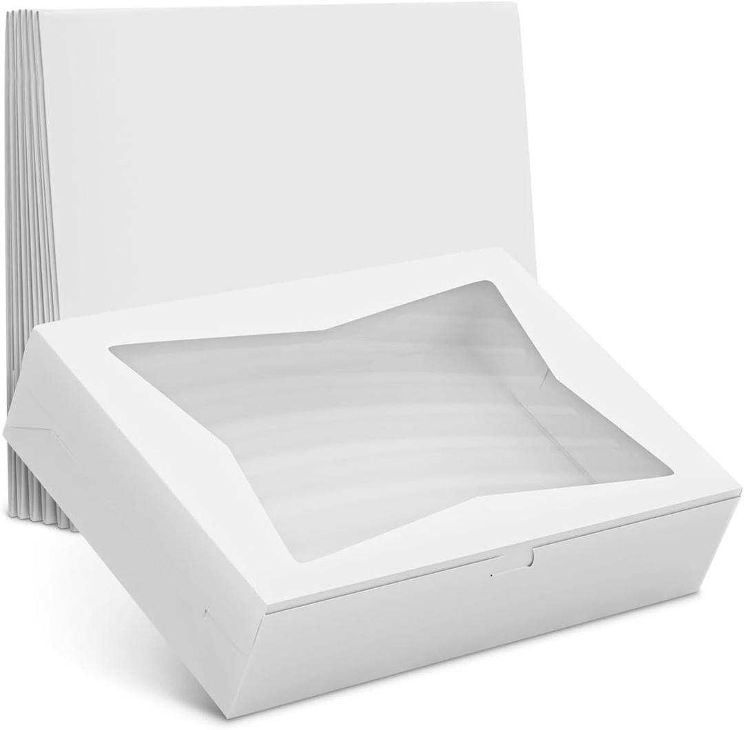 10 Pcs Cake Box with Window 19x14 Rectangular Half Sheet Cake Box Glossy Finish Bakery Boxes for Cakes, Cupcakes and Pastries Cardboard Packaging for Transport, Storage and Dessert Presentation