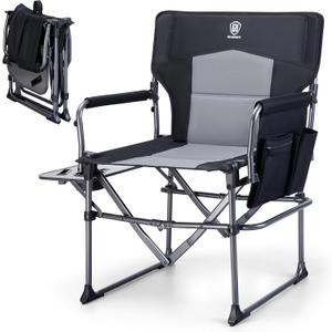 EVER ADVANCED Directors Adults Chair, Oversized Camping Heavy Duty Folding Chair with Side Table - Supports Up to 180KG Black