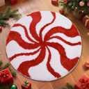 Bathroom Rugs, Candy Bath Mat Decor, Cute Round Mat Tufted Carpet Non Slip, Soft Floor Carpet for Living Room Bedroom, Holiday Doormat Room Decor Red Rug 40 Inch