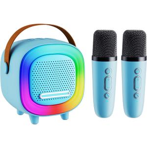 Mini Karaoke Machine Speaker for Kids Adults, Portable Bluetooth with 2 Wireless Microphones, Children's Day Birthday Gift Ideas for Toys for Teens Boys and Girls Aged 4+