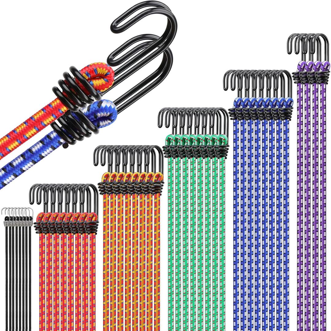 Bungee Cords Heavy Duty Outdoor: 40-Piece Premium Rubber Bungee Cords with Hooks in a Storage Jar Includes 10", 18", 24", 30", 36", 48" Bungee Cord for Camping, Tent, Fastening Items