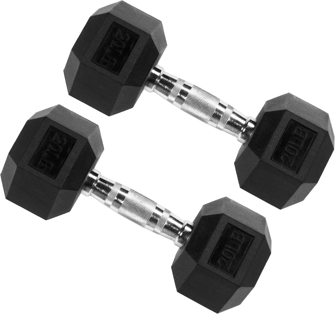 Signature Fitness Premium Rubber Encased Hex Dumbbell, 20-Pound Pair