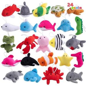 JOYIN 24 Pcs Mini Sea Animal Plush Toys (24 Units 3" Each), Stuffed Sea Animal Bulk for Kids Birthday Party Favors, Pinata Fillers, Goodie Bag Fillers, School Prizes,Easter Party Supplies