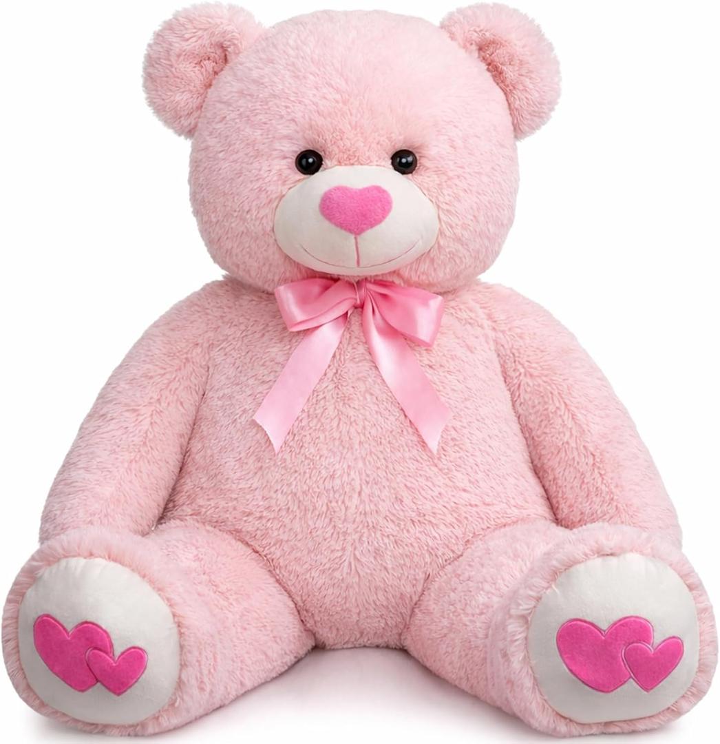 HollyHOME Giant Teddy Bear 4ft Stuffed Animal Large Bear Plush with Heart Valentines Anniversary Birthday Gifts for Girlfriend Lover Mom Kids 48 inch Pink