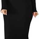BORIFLORS Women's Sexy Basic Long Sleeve Turtleneck Bodycon Party Long Pencil Dress, Black, Size M/L