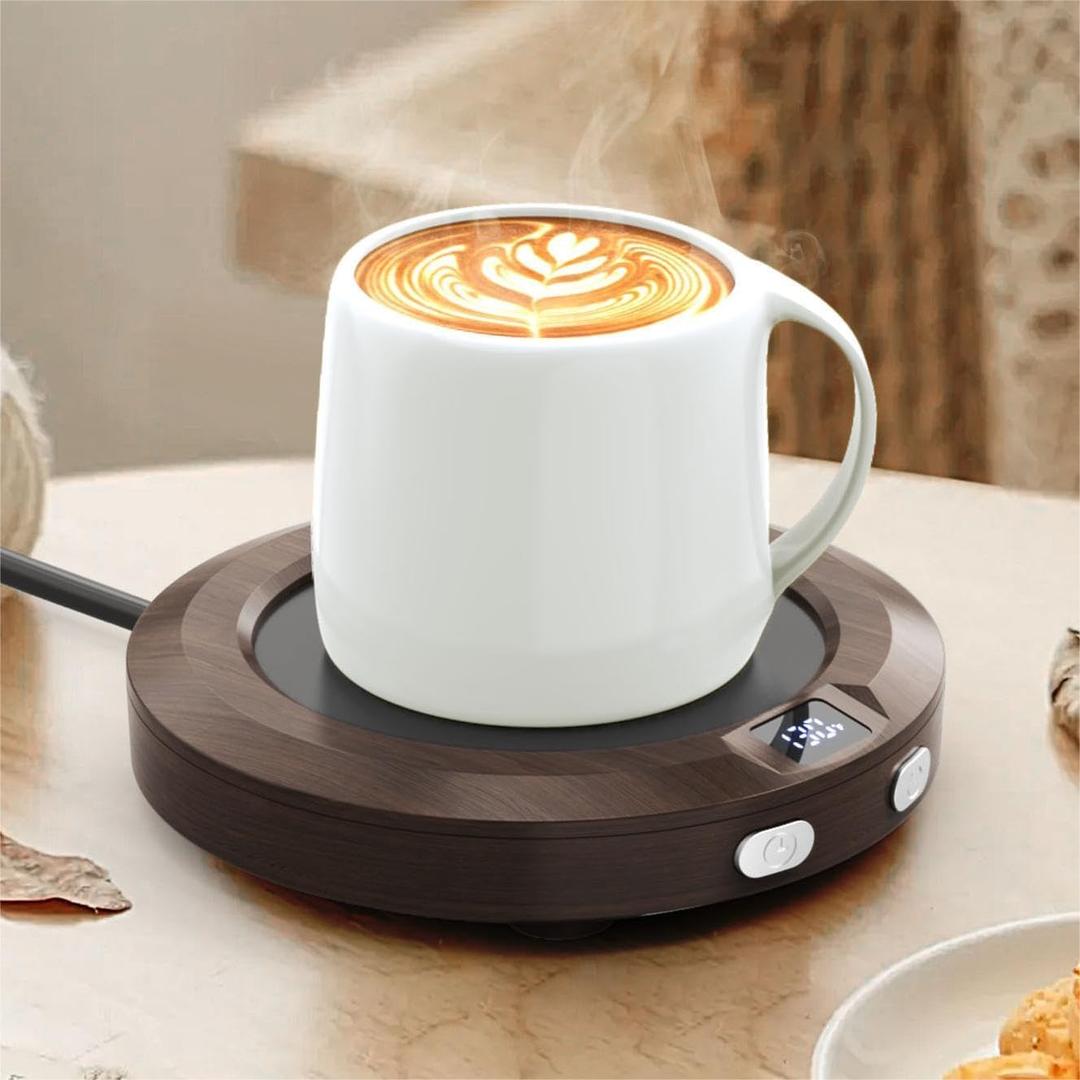 Mug Warmer, Coffee Warmer for Desk, Coffee Cup Warmer with 3 Temp Settings and Ambient Light, 2-12H Timer, 30W (Wood)