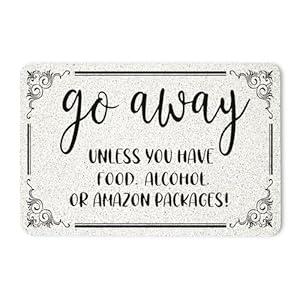 Funny Door Mat, Go Away Door Mat, Go Away Unless You Have Food or Amazon Packages Doormat for Indoor Outdoor Entrance Porch, Funny Welcome Doormats Outside, 17x30 Inch