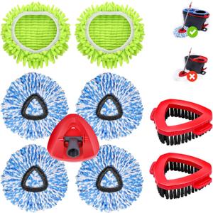6 Pack Spin Mop Replacements Head Compatible for Ocedar RinseClean 2-Tank System,Microfiber Spin Mop Refills Head,2 Mop Scrub Brush + 1 Mop Base + 6 Pack Cleaning Floor Mop Head