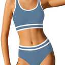 Girls Swimsuit Double Strap High Waist Sporty Bikini Swimsuits Swim Cover Up Skirt 3 Piece Set 11-12Y, Blue