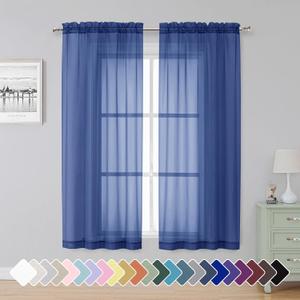 Simplebrand Royal Blue Sheer Curtains 63 Inch Length 2 Panels, Rod Pocket Solid Color Window Sheer Curtain Panels, Elegant Curtains & Drapes for Living Room, Bedroom (Royal Blue, 42" W x 63" L)