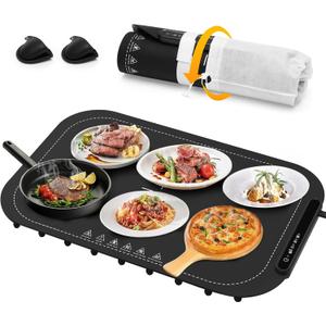 Electric Warming Tray for Food, Full Surface Heating Food Warming Mat, Rollable & Portable Food Warmer, Food Warmers for Parties Buffet, Gatherings, Warming Trays for Buffets Party, Kitchen Gadgets (Black)