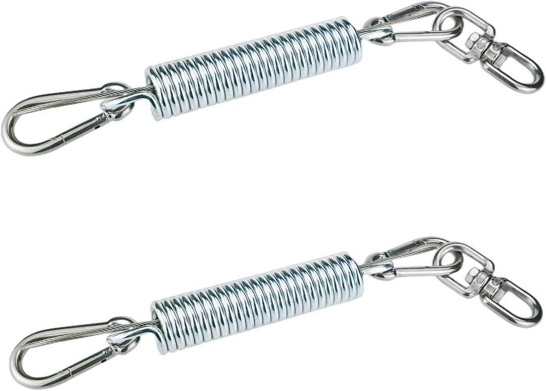 2 x Porch Swing Spring with Safety Steel Wire, 650 LB Capacity Stainless Steel Heavy Duty Hammock Chair Hanging Kit Include Spring, Carabiners,for Porch Swing, Hammock, Swing Chair. (2)