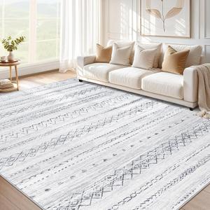 Large Living Room Area Rug 8x10: Soft Machine Washable Boho Moroccan Farmhouse Rugs for Bedroom Under Dining Table - Non-Slip Neutral Morden Indoor Floor Rug Carpet for Home Office Decor - Grey