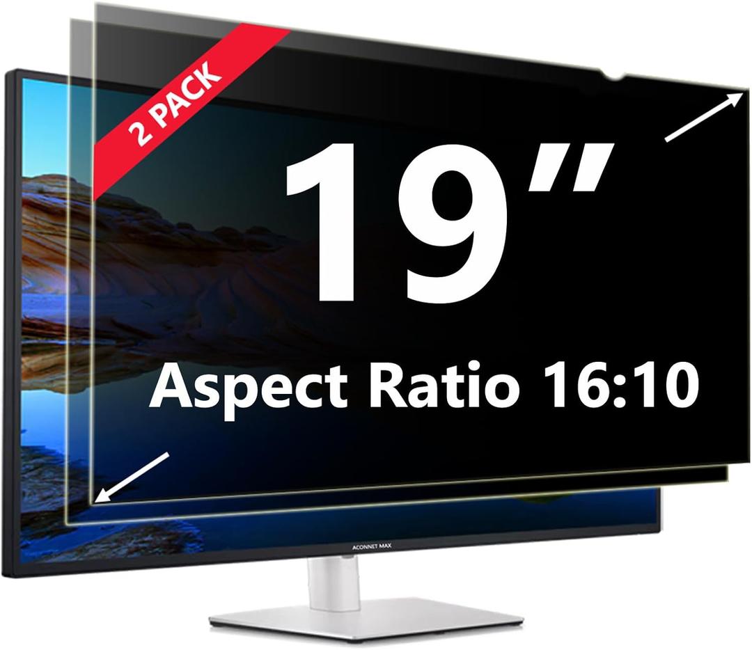 [2 Pack] 19 Inches Privacy Screen Filter for Computer 16:10 Widescreen Monitor | Privacy Shield | Anti Glare & Blue Light Filter | Eye Protection | Anti-Scratch Protector