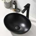 16x13 Matte Black Vessel Sink With Faucet and Drain Combo - Oval Porcelain Ceramic Above Counter Bathroom Sink