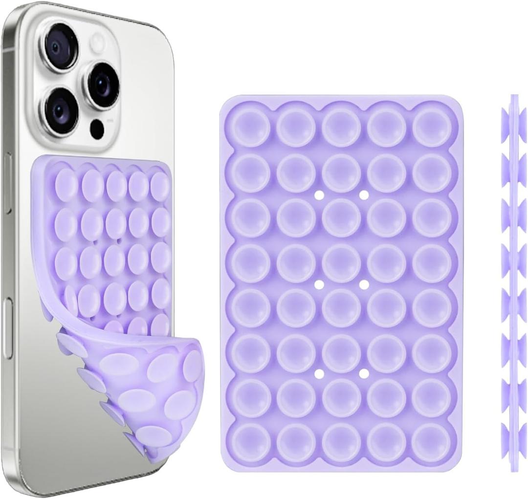 2 x 1 Pack Purple Double Sided Silicone Suction Cup Phone Case Mount, Strong Grip Holder for Selfies and Videos, Compatible with iPhone and Android