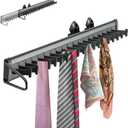 Sliding Tie Racks for Closet, 20 Tie Hanger Pull Out Tie and Belt Rack Storage Organizer with Slider, Aluminum Alloy Side Mount Closet Holder Hanger Rail with 20 Hooks for Scarves Ties Belts Shawls (Black)
