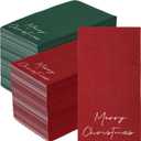 Janlaugh 200 Pcs Christmas Disposable Napkins Red Green Merry Christmas Paper Xmas Guest Hand Napkins Towel for Winter Holiday Party Dinner Table Supplies Bathroom Kitchen Table Decorations