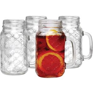Sets of 4 Mason Jar 24oz Mugs with Glass Handles,