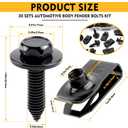 Upgraded 60 PCS 1/4" U-Nut Clips & Hex Head Body Bolts Kit, Automotive Fasteners (30 Sets)  Fender Bolts, Bumper Screws & Engine Splash Shield Hardware  Rust-Resistant Metal Clips & Bolts