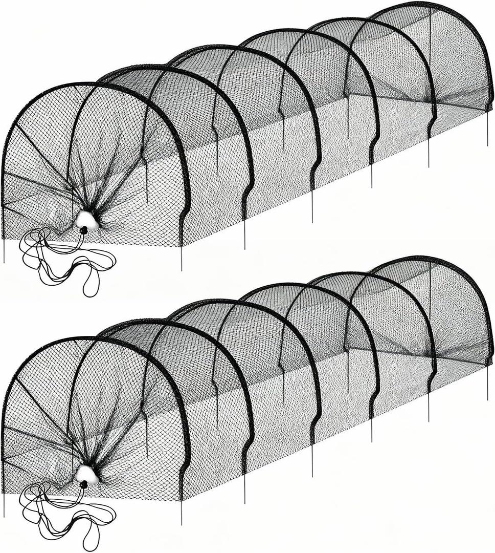 2-Pack Garden Tunnel Shade Net Cover, 10 ft Portable Greenhouse with Quick-Release Tech - Sun & Heat Protection for Vegetables & Plants, Includes Hoops & Stakes (Black Net)