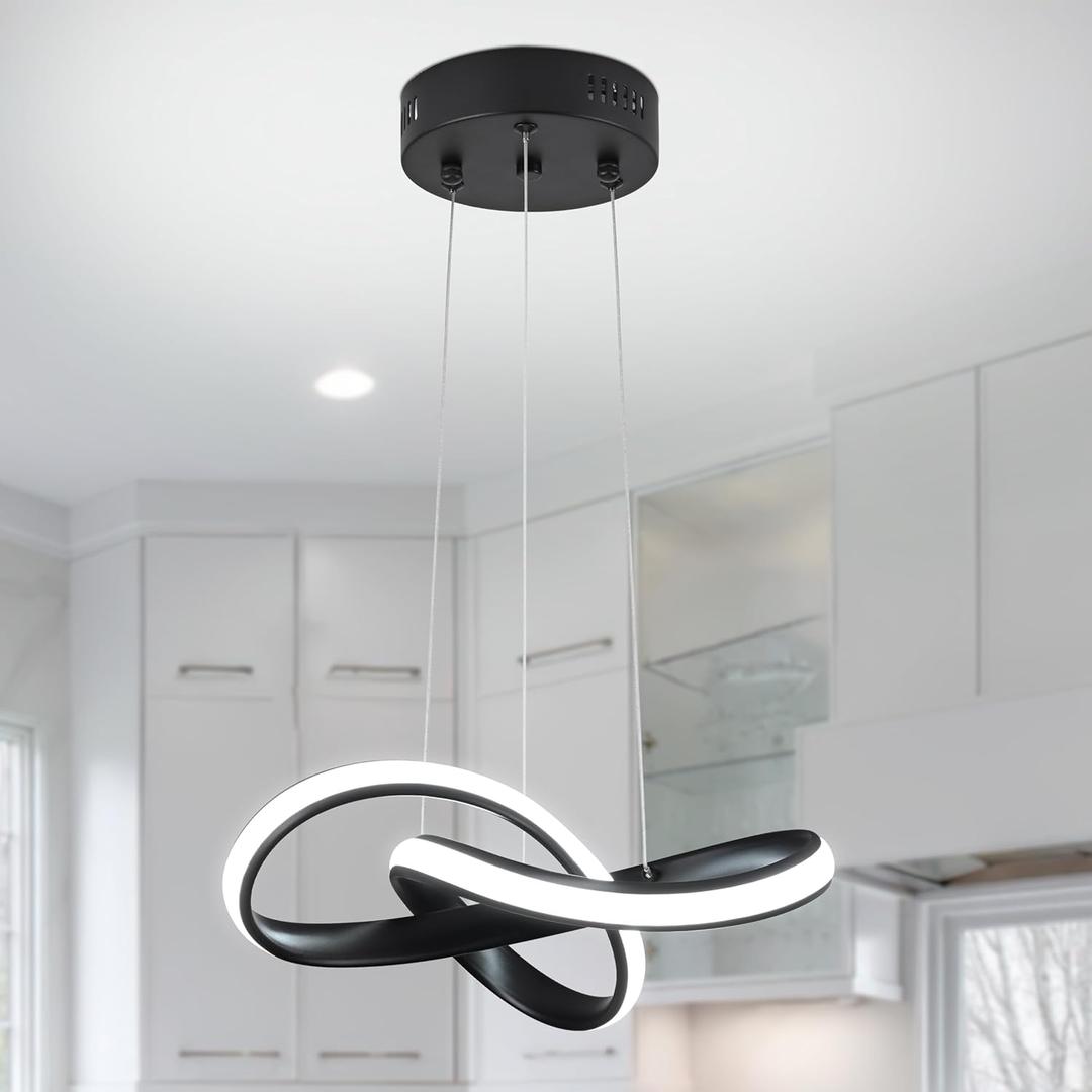 LED Chandelier Modern Pendant Light Fixture Simple Irregular Streamline Ring Light Black with 4500K and 59in Height Adjustable Hanging Lamp for Kitchen Island Hallway Foyer Closet Corridor (12.5" - No Remote)