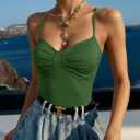 Tankaneo Womens Summer Y2k Spaghetti Strap Tops V Neck Slim Fit Backless Crop Tops Going Out Ruched Cami Shirts (Green)