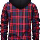 Men's Winter Cotton Plaid Shirts Jacket Warm Fleece Lined Flannel Hooded Shirt Jacket Coat for Men (M)