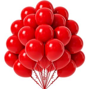 FOTIOMRG Red Balloons, 50 Pack - 12 inch Latex Party Balloons for Birthday, Graduation, Baby Shower, Valentines, Christmas, Wedding Parties (with Red Ribbon)